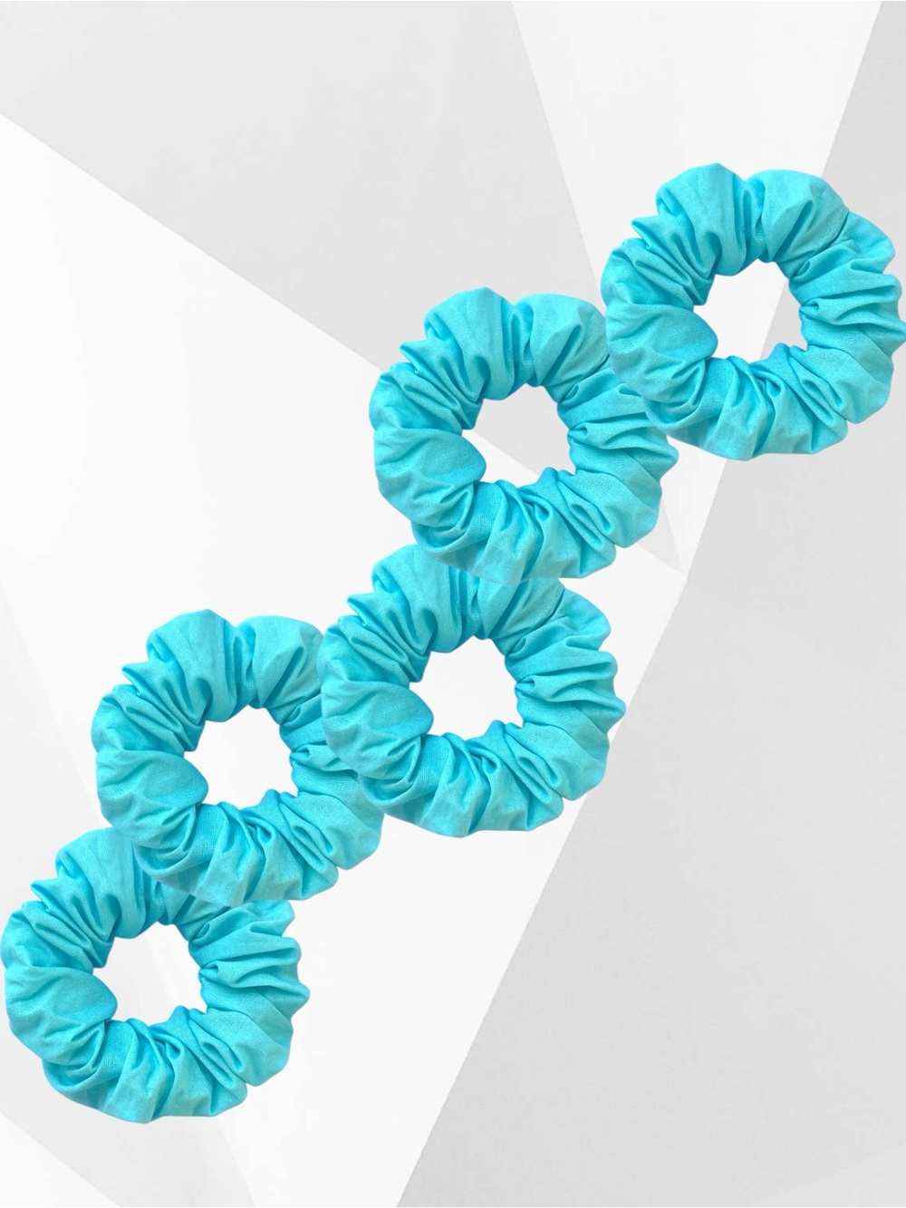 Bright Teal Hair Scrunchie Set. 5 Soft cotton hair ties. - Picture 3 of 8